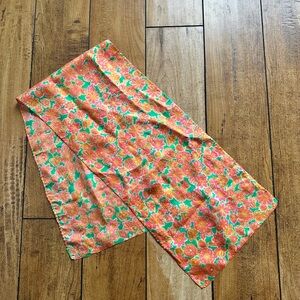 Floral Orange & Green Satin Scarf VINTAGE